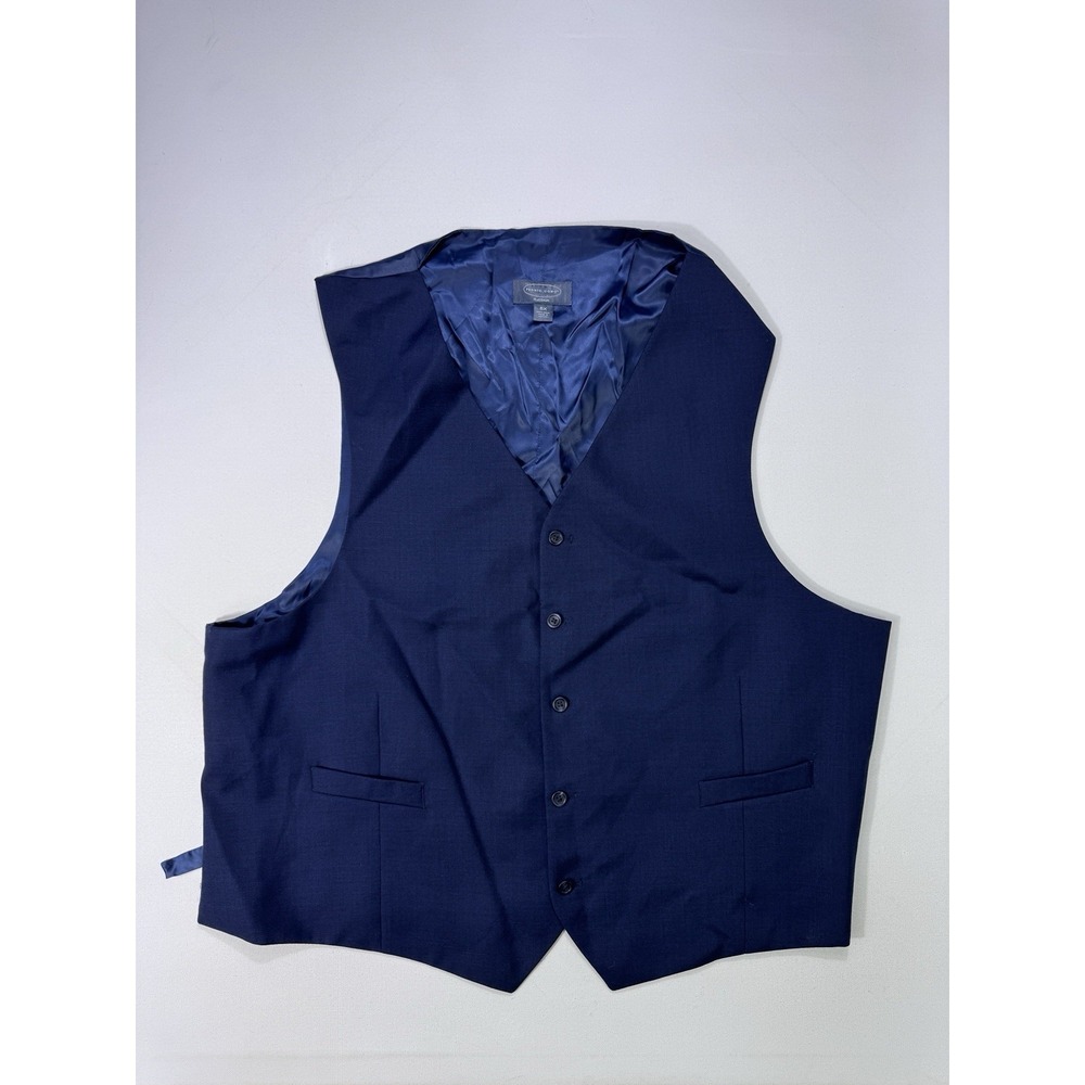 Pronto Uomo Platinum Vest Mens 5XL Blue 100% Wool Adjustable Classic Fit